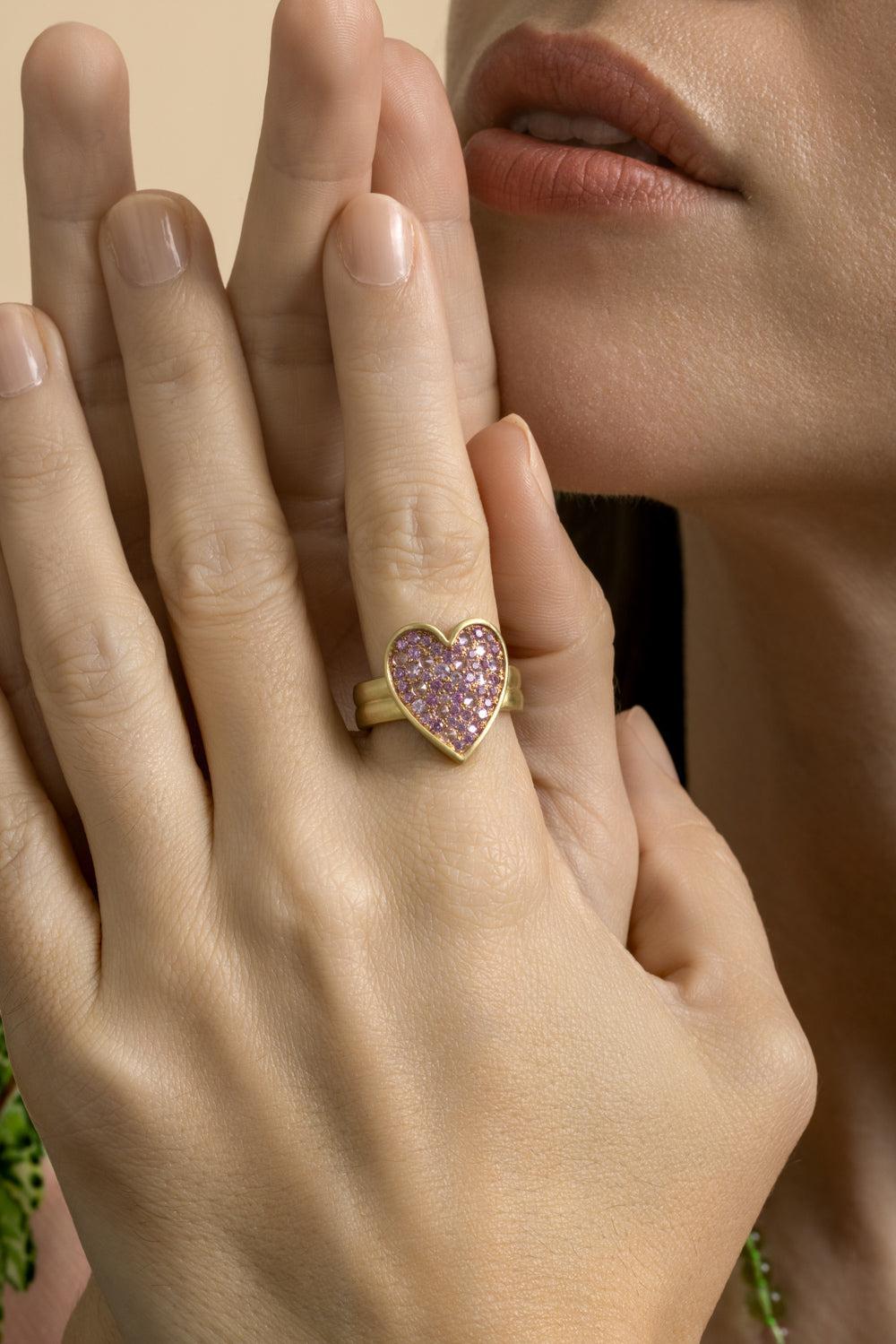 Pink Sapphire Heart Ring-YELLOW GOLD-7-JEWELRYFINE JEWELRING-LEIGH MAXWELL