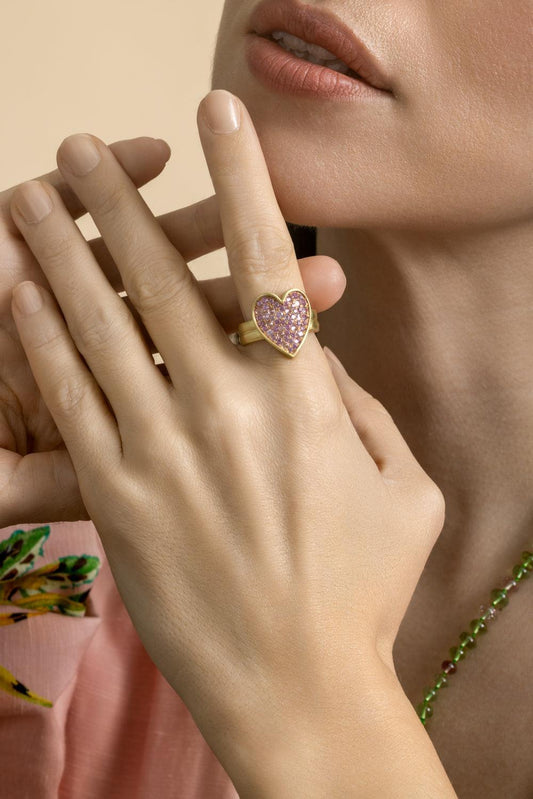 Pink Sapphire Heart Ring-YELLOW GOLD-7-JEWELRYFINE JEWELRING-LEIGH MAXWELL
