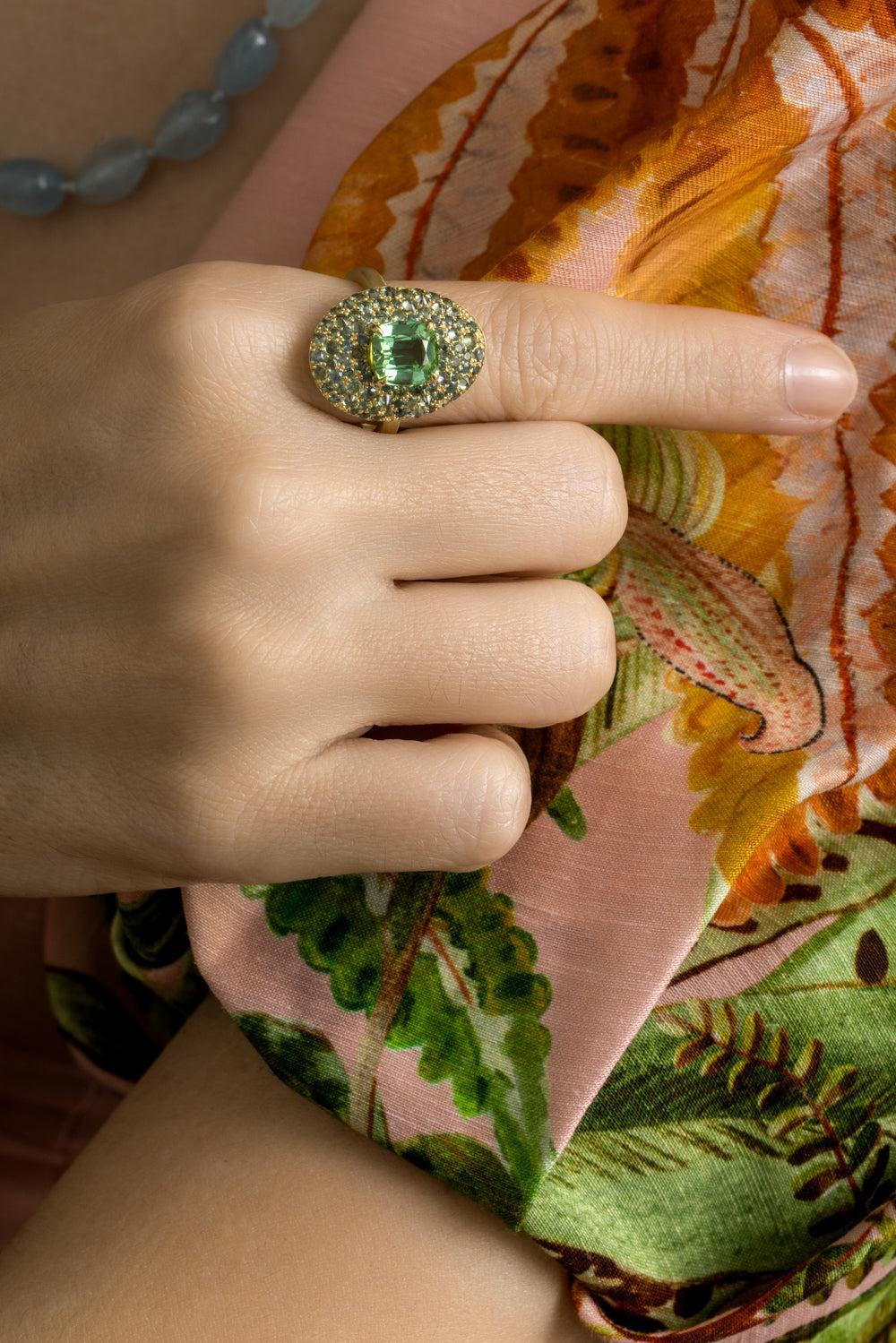 Green Tourmaline Faceted Shield Ring-YELLOW GOLD-7.5-JEWELRYFINE JEWELRING-LEIGH MAXWELL