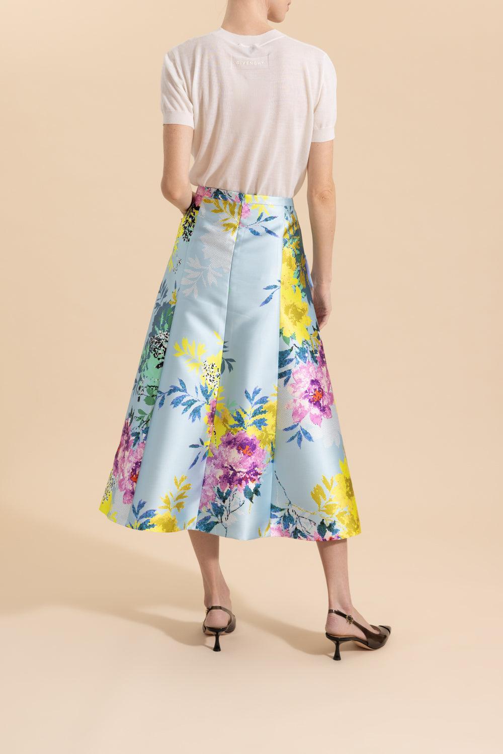 Floral Print Midi Skirt-BLUE MULTI-34-CLOTHINGSKIRTMIDI-MAISON COMMON