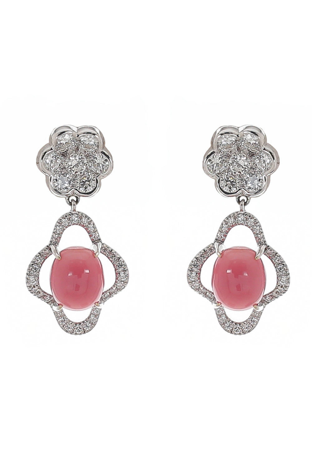 Conch Pearl Diamond Flower Drop Earrings