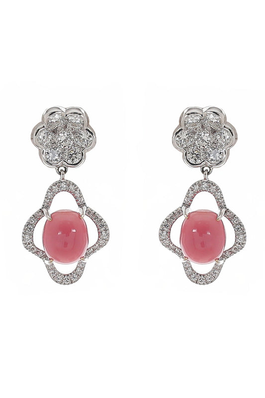 Conch Pearl Diamond Flower Drop Earrings
