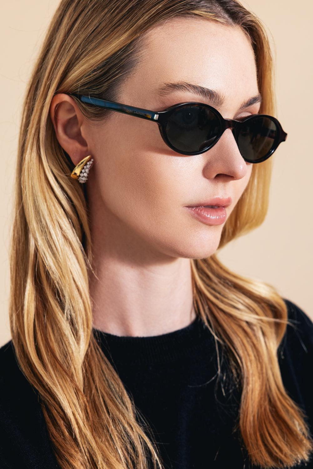 Jeanne Oval Angle Sunglasses-TORT-ACCESSORIESUNGLASSES-SAINT LAURENT