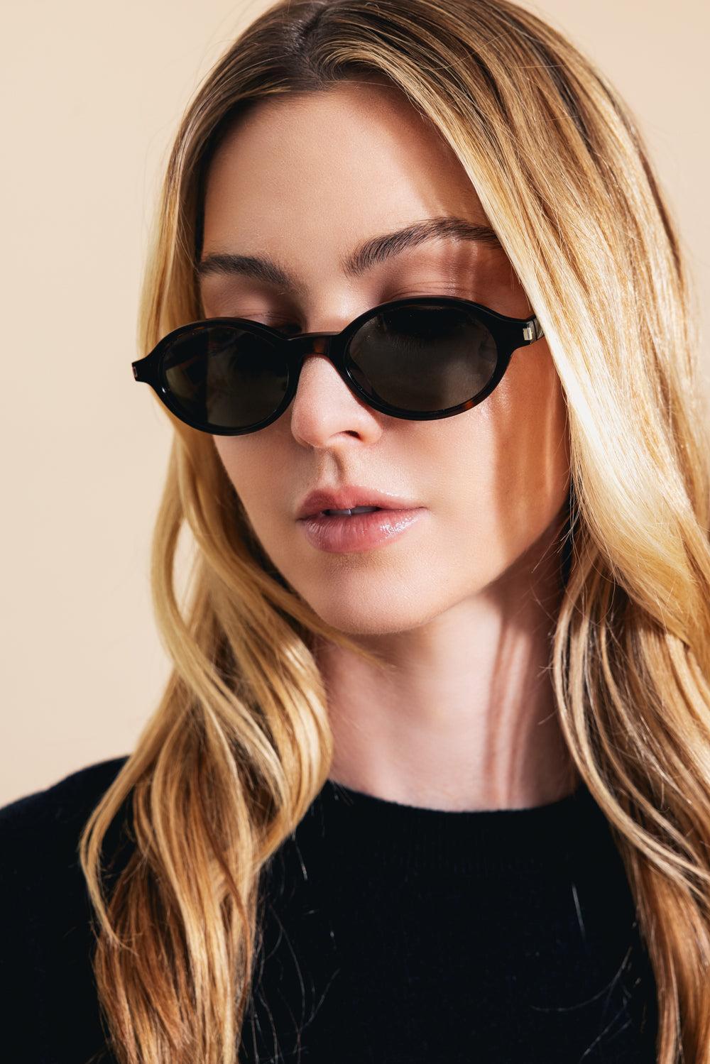 Jeanne Oval Angle Sunglasses-TORT-ACCESSORIESUNGLASSES-SAINT LAURENT