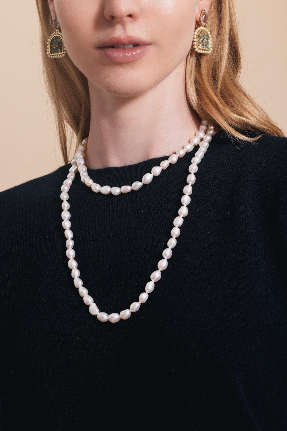 White Pearl Freshwater Baroque Necklace - 24in-SILVER-24-JEWELRYFINE JEWELNECKLACE O-BAGGINS