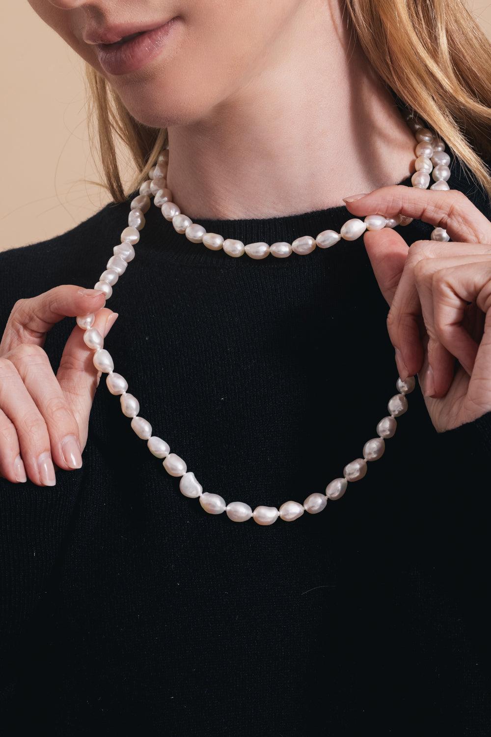 White Pearl Freshwater Baroque Necklace - 24in-SILVER-24-JEWELRYFINE JEWELNECKLACE O-BAGGINS