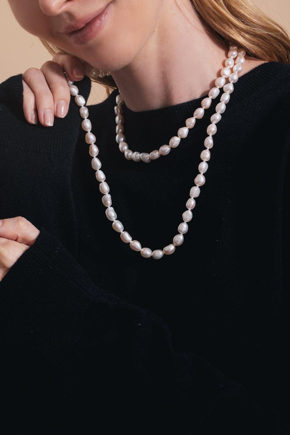 White Pearl Freshwater Baroque Necklace - 24in-SILVER-24-JEWELRYFINE JEWELNECKLACE O-BAGGINS