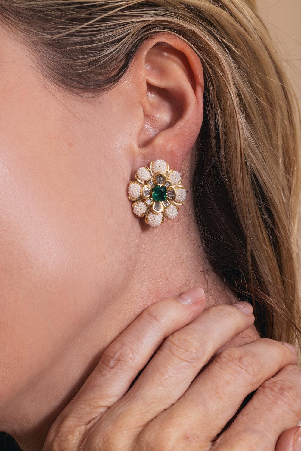 Keshi Pearl Emerald Taantvi Earrings-YELLOW GOLD-JEWELRYFINE JEWELEARRING-MOKSH