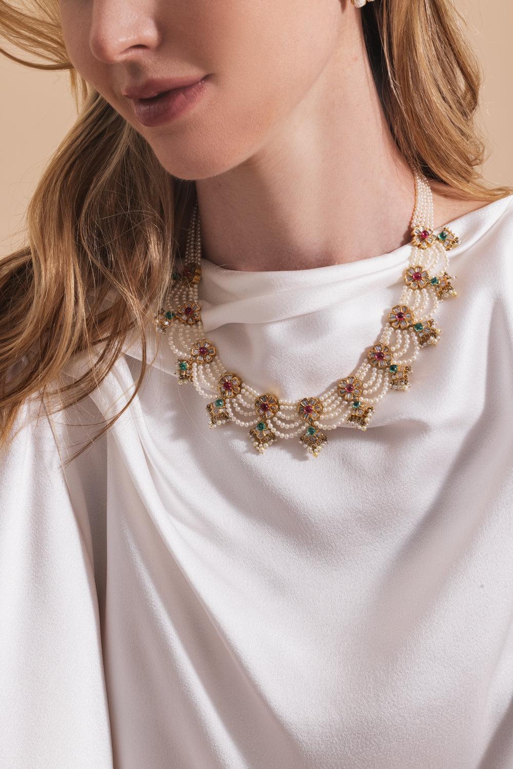 Pearl Spinel Emerald Empress Necklace-YELLOW GOLD-JEWELRYFINE JEWELNECKLACE O-MOKSH