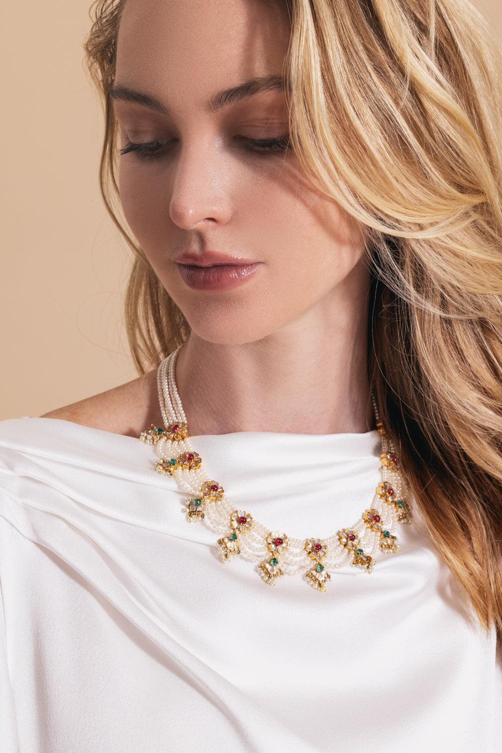 Pearl Spinel Emerald Empress Necklace-YELLOW GOLD-JEWELRYFINE JEWELNECKLACE O-MOKSH