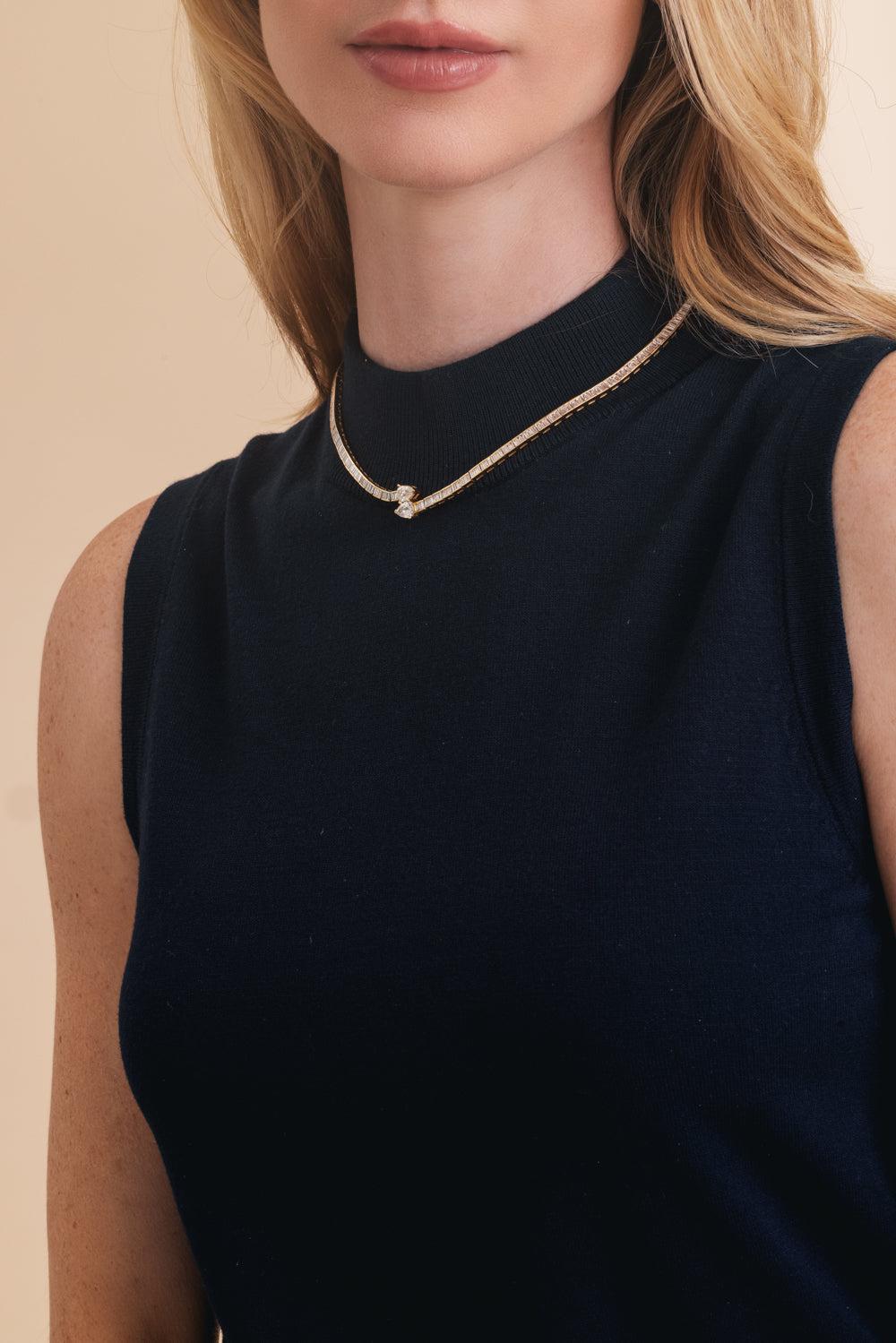 Diamond Saturn Choker Necklace-YELLOW GOLD-16-JEWELRYFINE JEWELNECKLACE O-ANITA KO