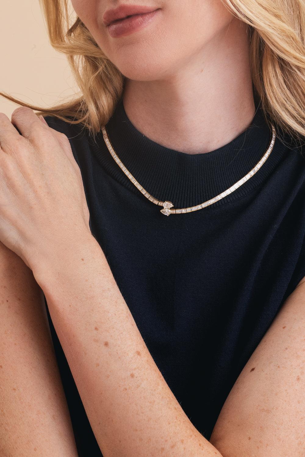 Diamond Saturn Choker Necklace-YELLOW GOLD-16-JEWELRYFINE JEWELNECKLACE O-ANITA KO