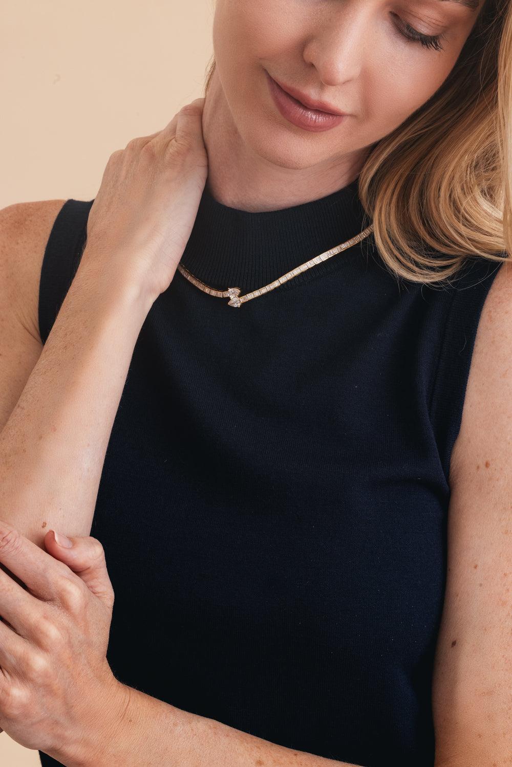 Diamond Saturn Choker Necklace-YELLOW GOLD-16-JEWELRYFINE JEWELNECKLACE O-ANITA KO