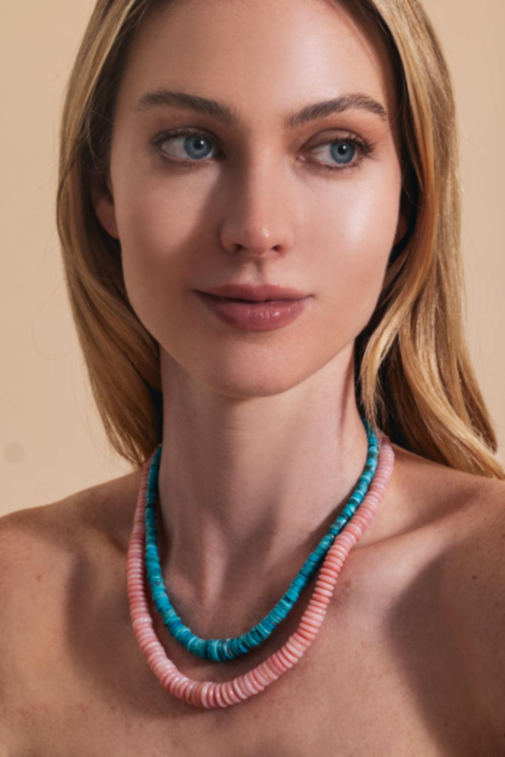 Turquoise Graduated Heishi Beaded Necklace-YELLOW GOLD-JEWELRYFINE JEWELNECKLACE O-JACQUIE AICHE