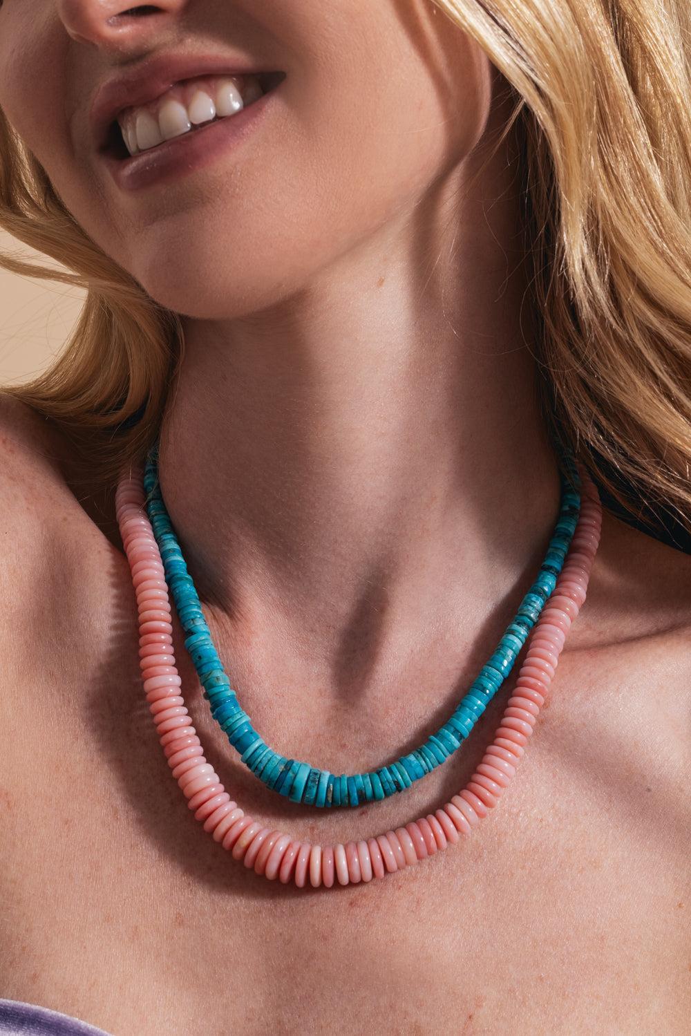 Turquoise Graduated Heishi Beaded Necklace-YELLOW GOLD-JEWELRYFINE JEWELNECKLACE O-JACQUIE AICHE