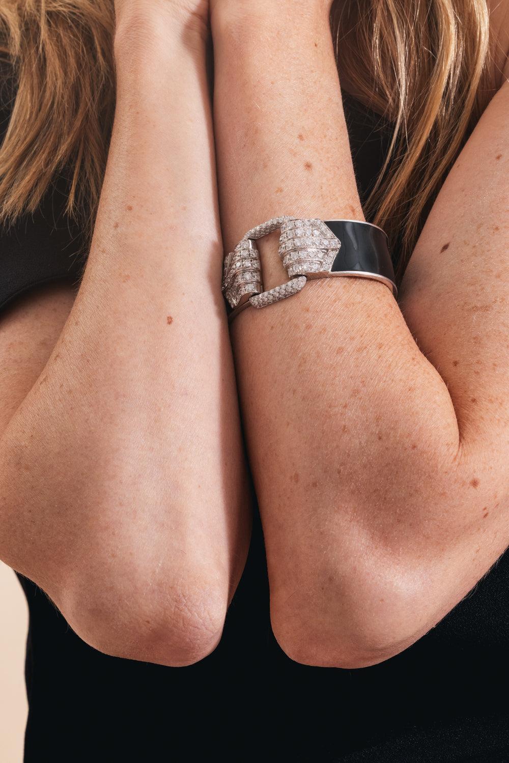 Diamond Black Cuff Bracelet-SILVER-JEWELRYFINE JEWELBRACELET O-ANDREOLI