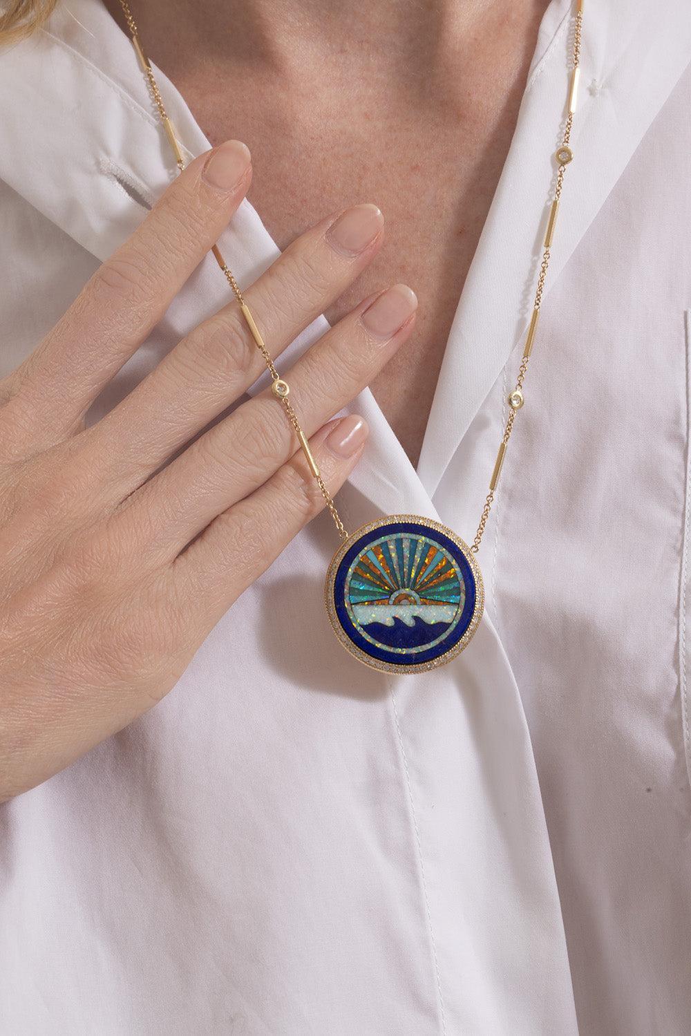 Diamond Opal Turquoise Sunshine Necklace-YELLOW GOLD-JEWELRYFINE JEWELNECKLACE O-JACQUIE AICHE