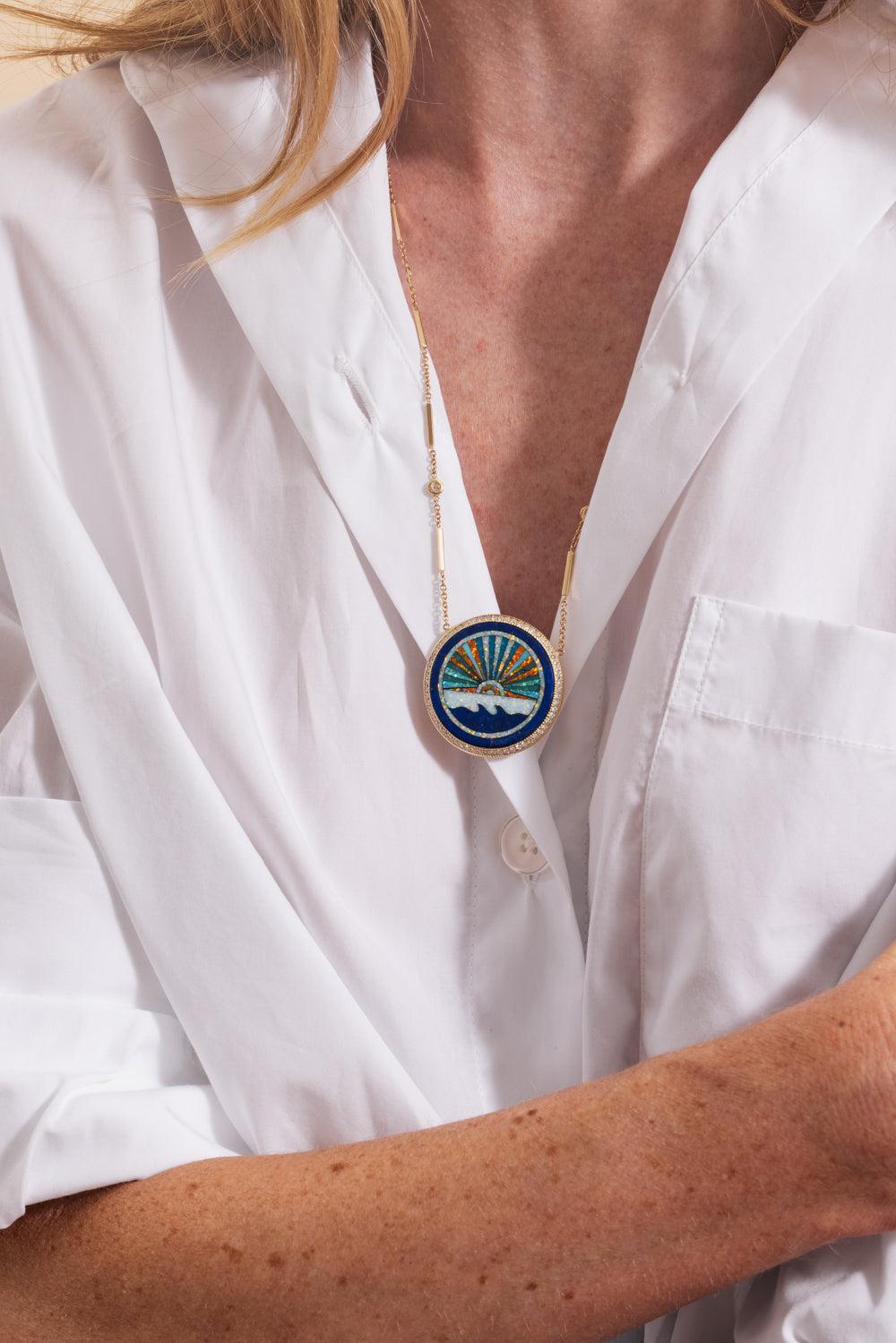 Diamond Opal Turquoise Sunshine Necklace-YELLOW GOLD-JEWELRYFINE JEWELNECKLACE O-JACQUIE AICHE