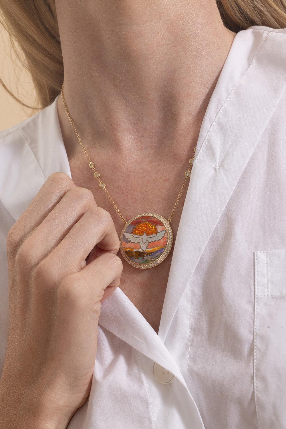 Diamond Pearl Thunderbird Scenic Necklace-YELLOW GOLD-JEWELRYFINE JEWELNECKLACE O-JACQUIE AICHE