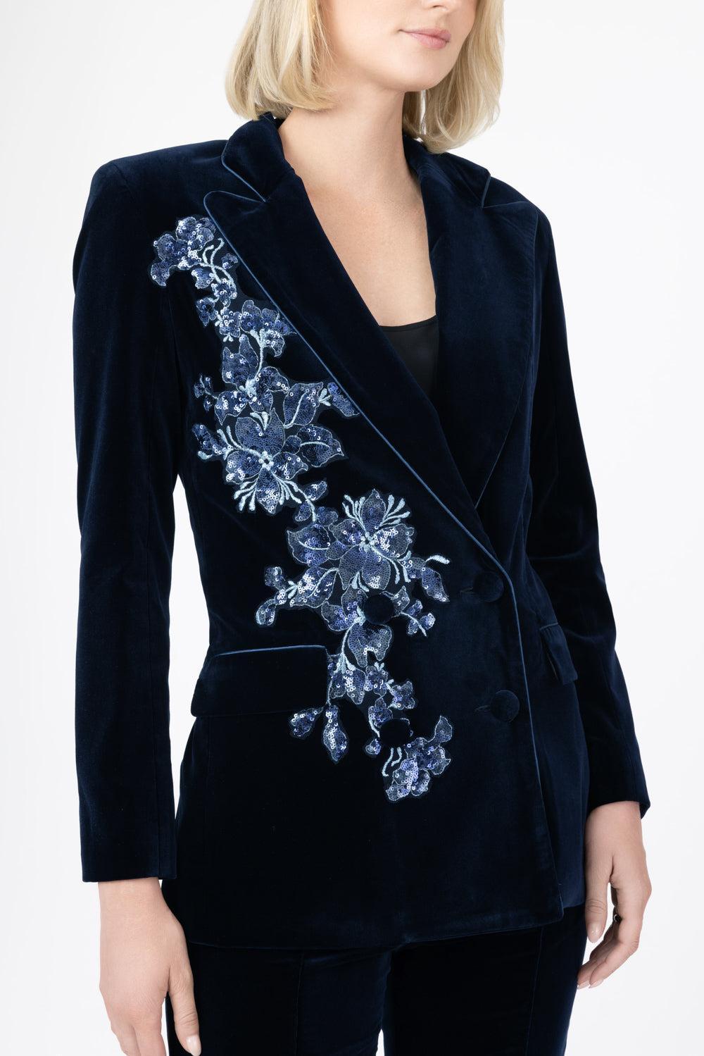 Quinn Velvet Jacket - Blue-BLUE-4-CLOTHINGJACKETBLAZERS-BORGO DE NOR