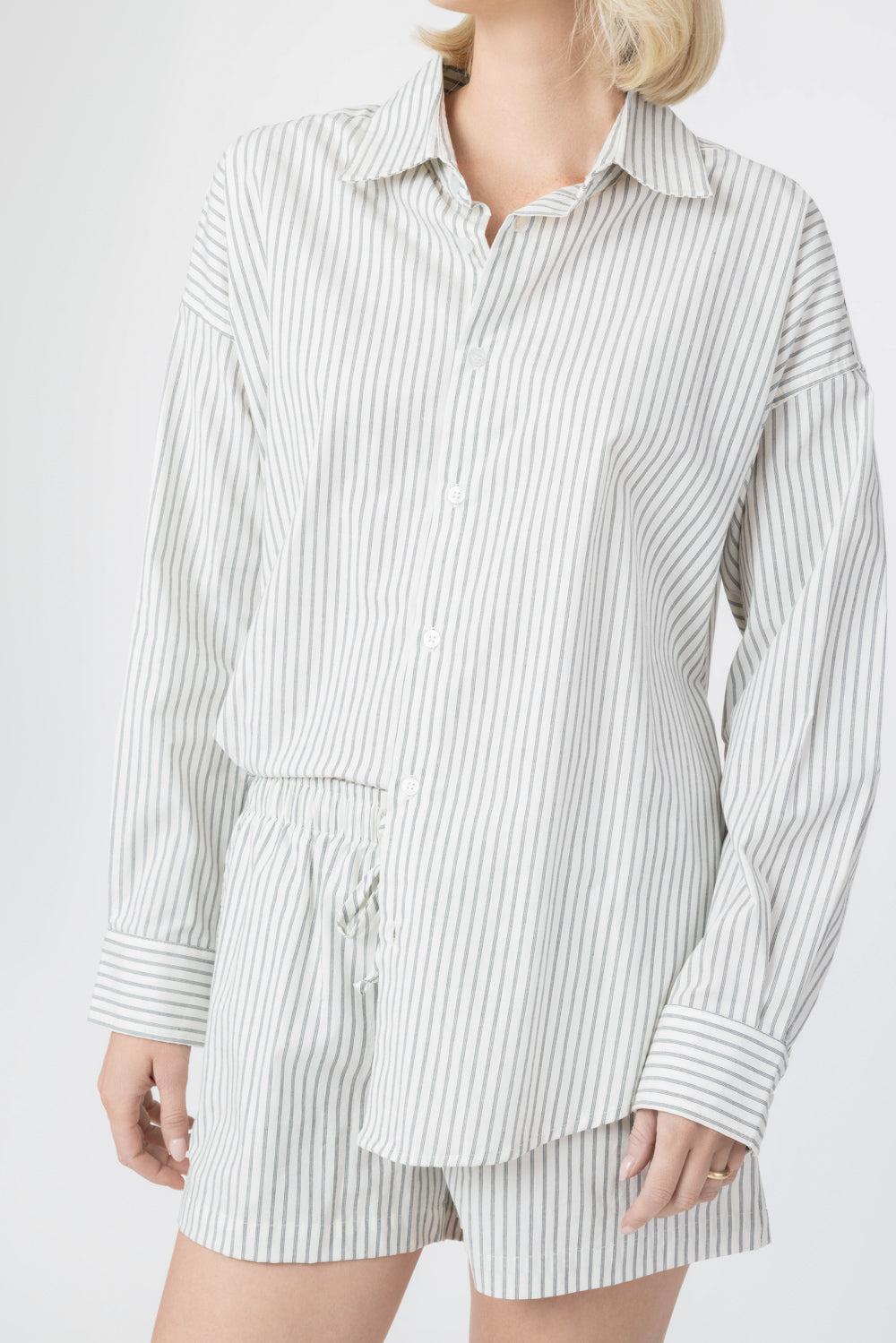 Sunday Shirt - Ivory Black Stripe-STRIPE-0-CLOTHINGTOPBLOUSE-The Lady & The Sailor x Marissa Collections