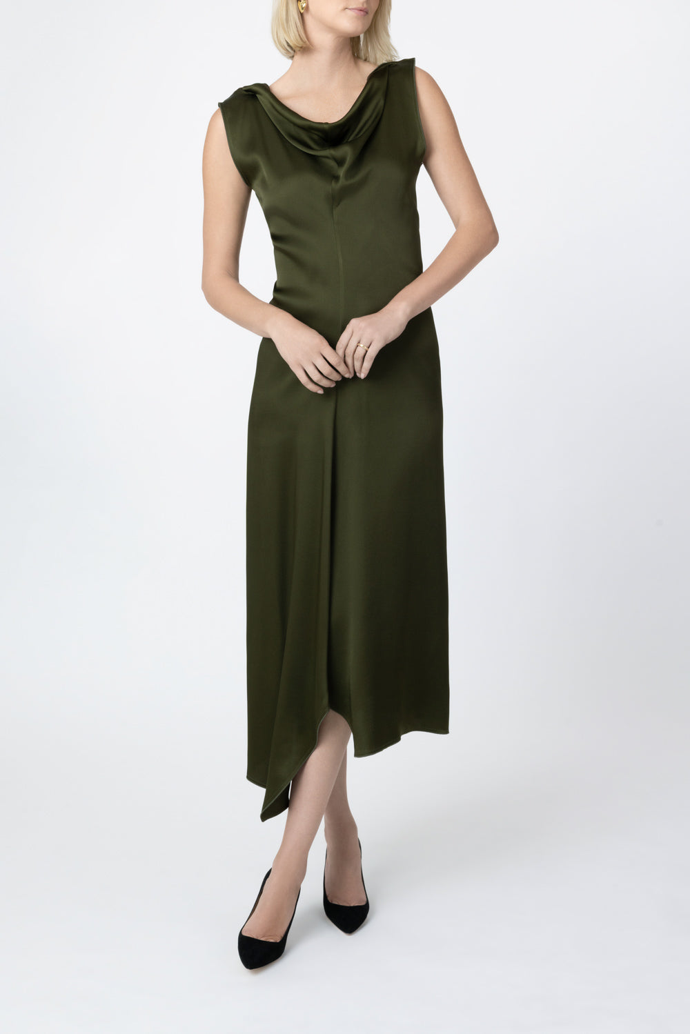 Draped Tailored Midi Dress-GREEN-4-CLOTHINGDRESSCASUAL-VICTORIA BECKHAM