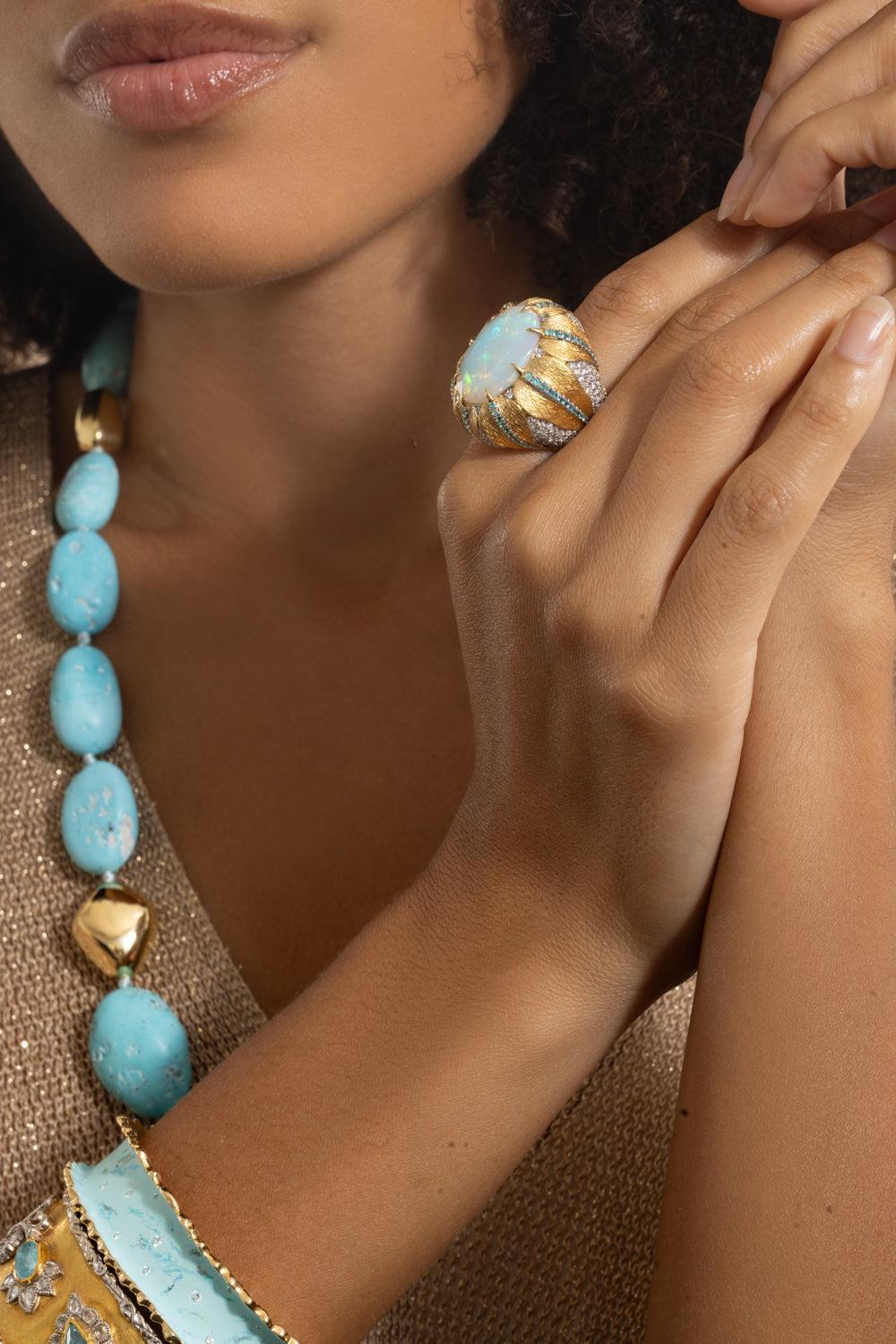 Ethiopian Opal Paraiba Diamond Ring-YELLOW GOLD-7-JEWELRYFINE JEWELRING-VICTOR VELYAN