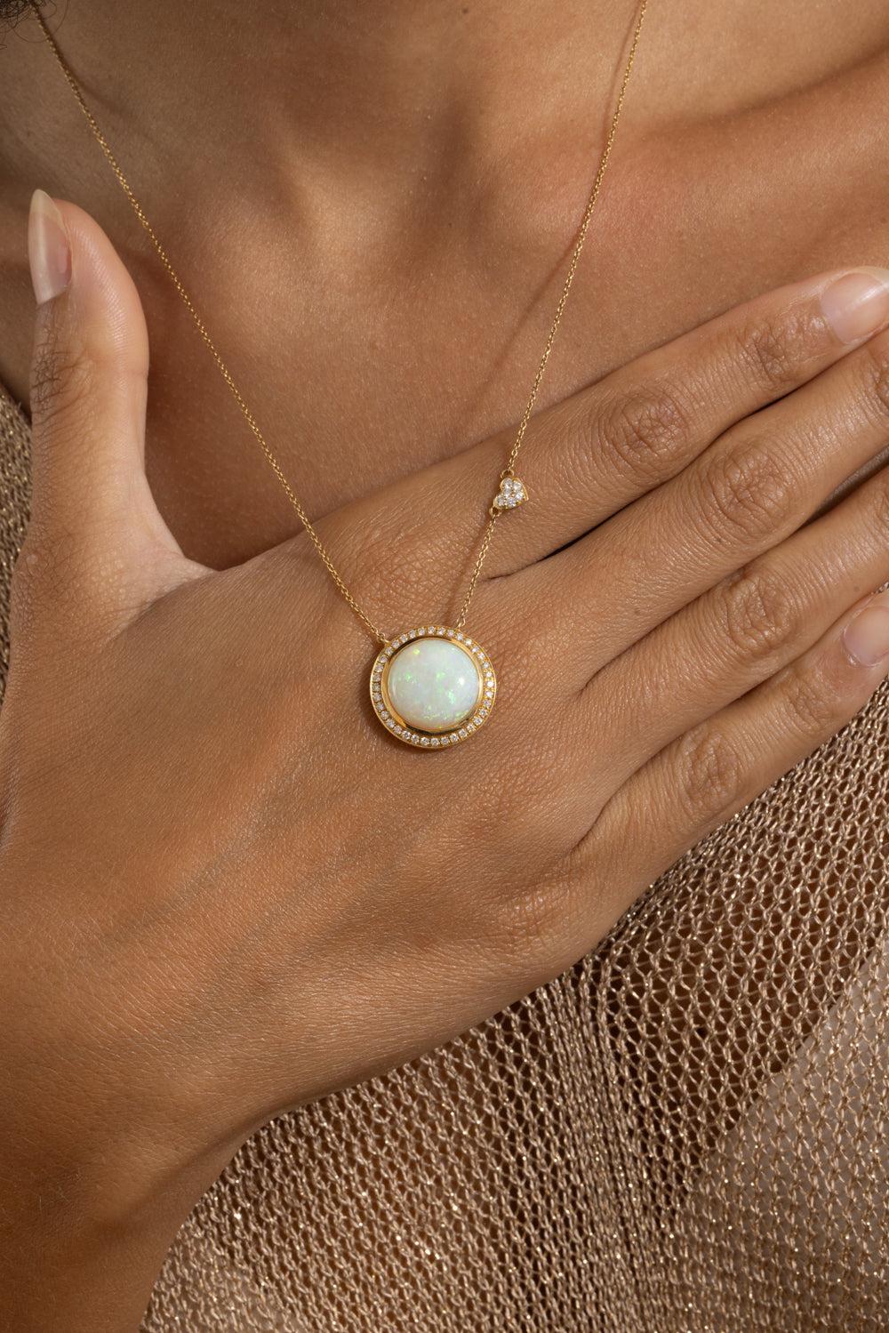 Opal Diamond Pendant Necklace-YELLOW GOLD-18-JEWELRYFINE JEWELNECKLACE O-LISA NIK