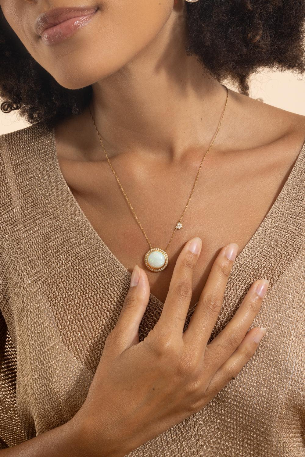 Opal Diamond Pendant Necklace-YELLOW GOLD-18-JEWELRYFINE JEWELNECKLACE O-LISA NIK