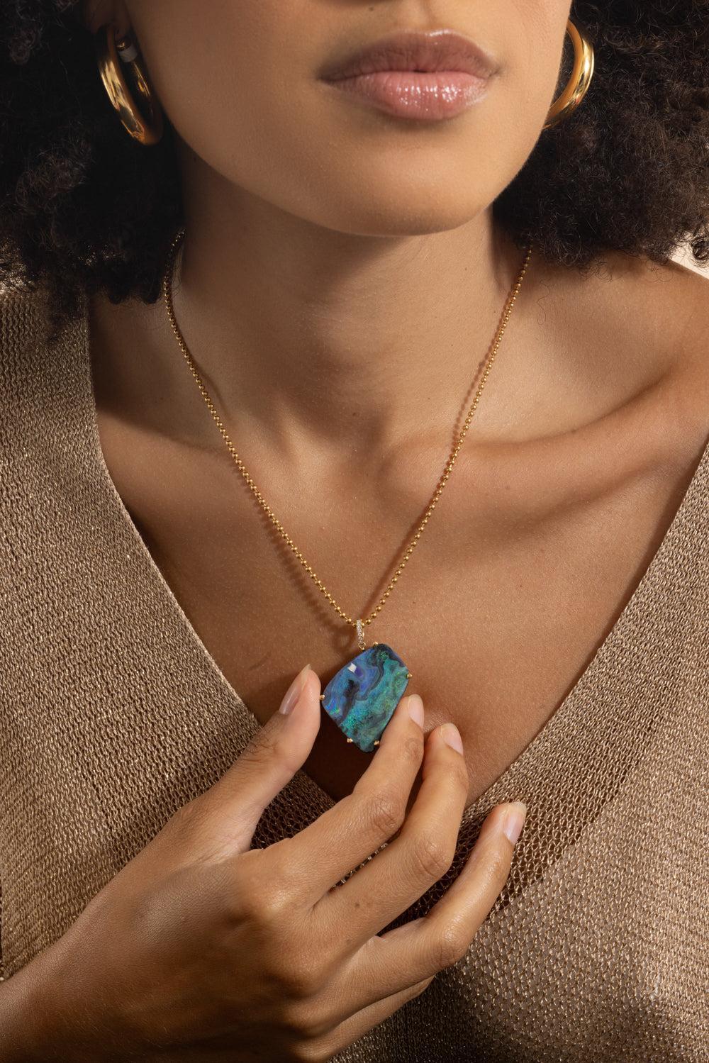 Australian Opal Boulder Pendant Necklace-YELLOW GOLD-18-JEWELRYFINE JEWELNECKLACE O-LISA NIK