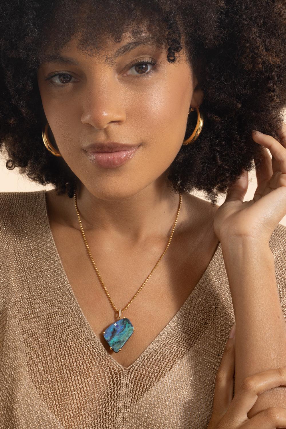Australian Opal Boulder Pendant Necklace-YELLOW GOLD-18-JEWELRYFINE JEWELNECKLACE O-LISA NIK