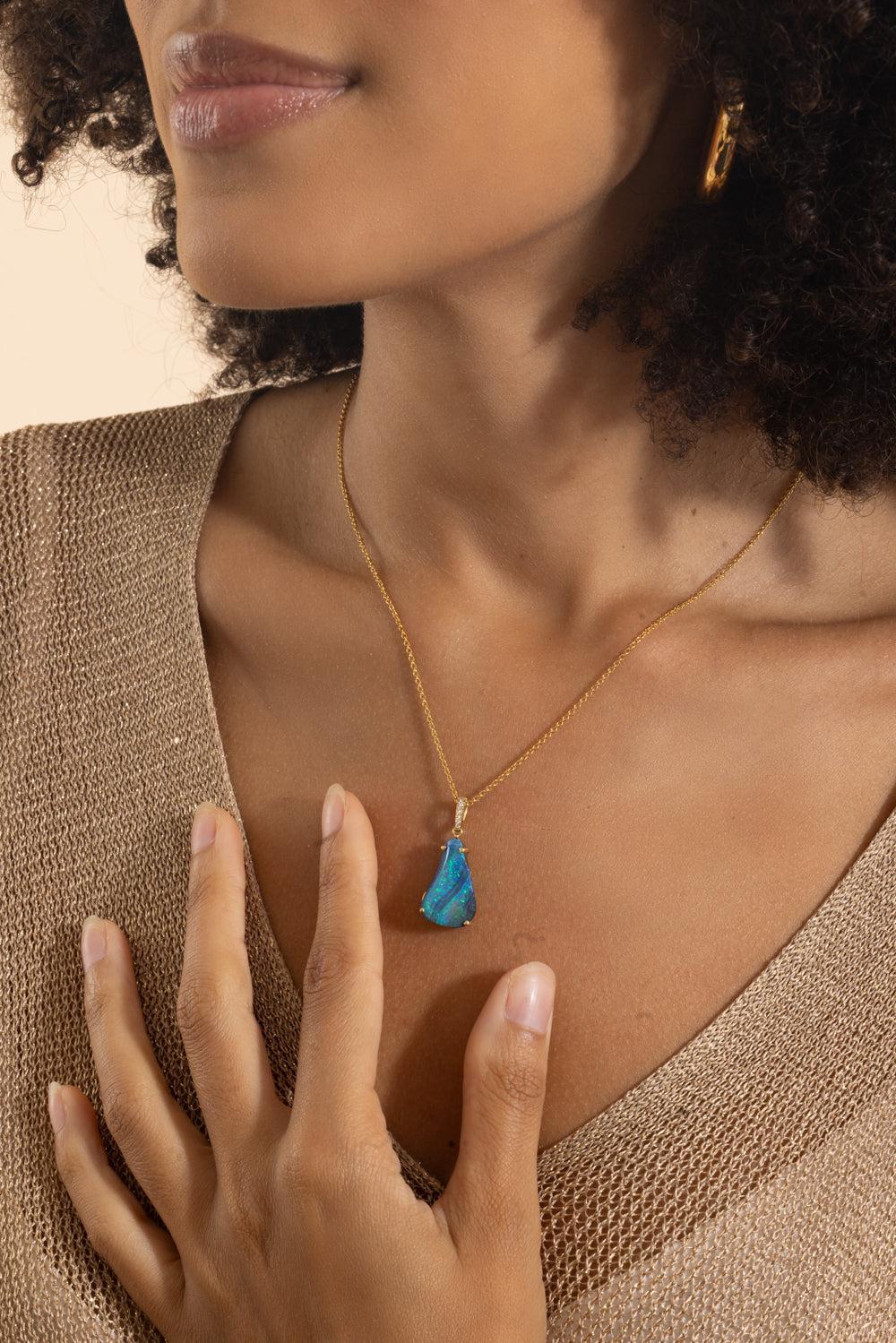 Australian Opal Boulder Pendant Necklace-YELLOW GOLD-18-JEWELRYFINE JEWELNECKLACE O-LISA NIK