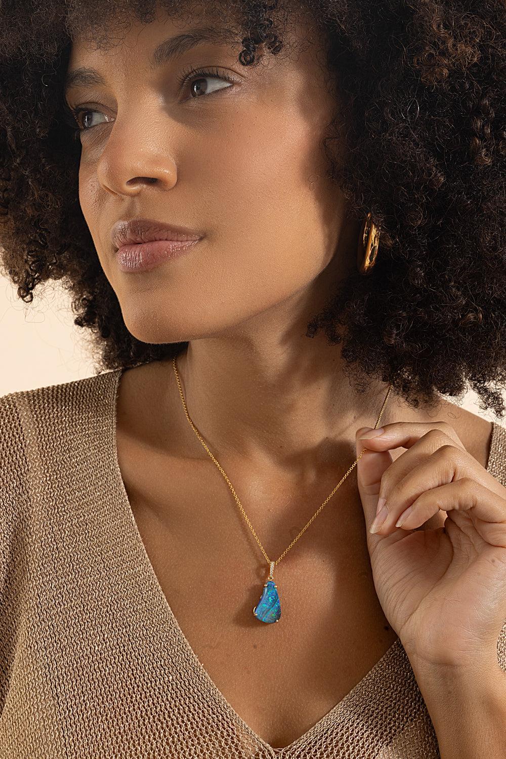 Australian Opal Boulder Pendant Necklace-YELLOW GOLD-18-JEWELRYFINE JEWELNECKLACE O-LISA NIK
