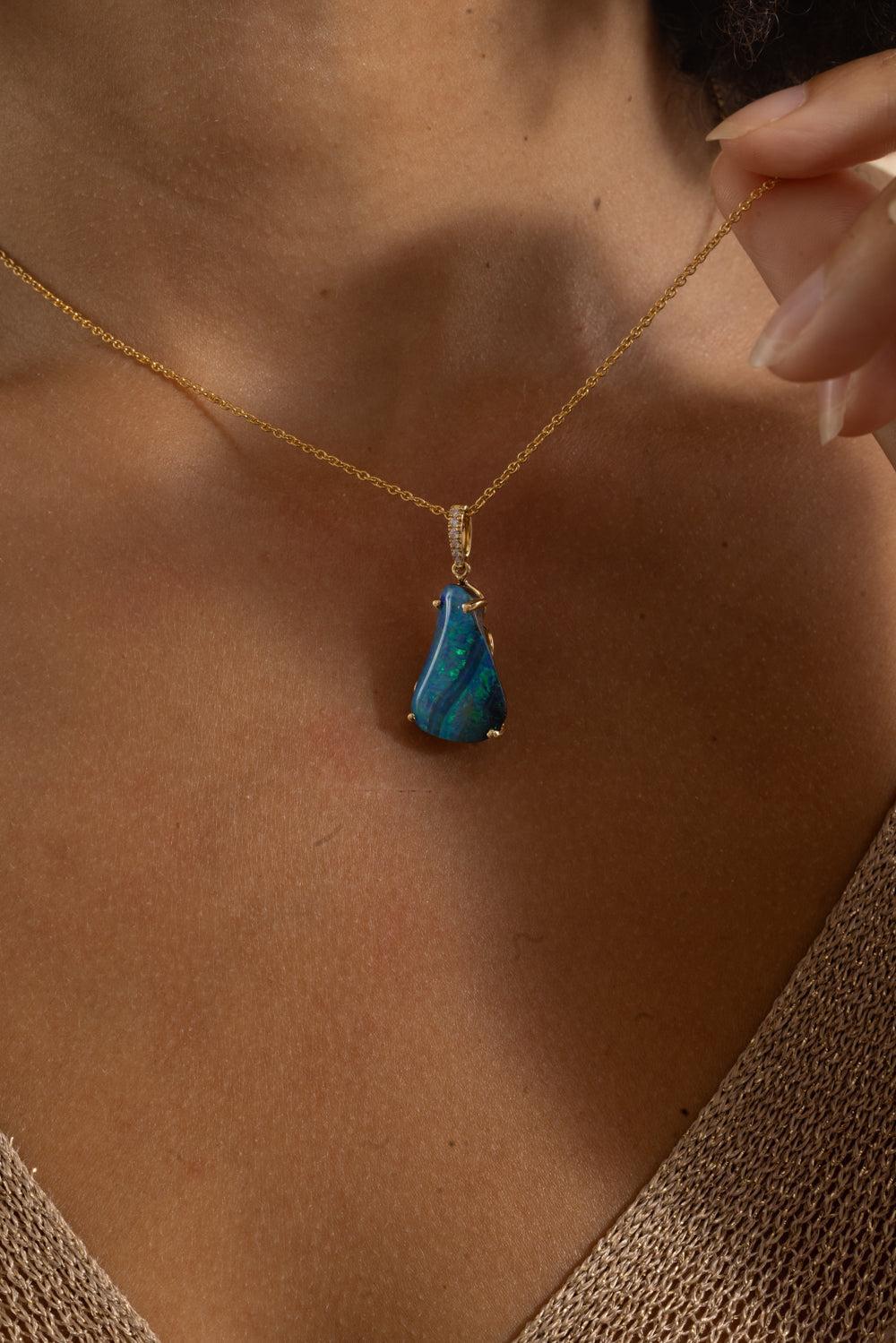 Australian Opal Boulder Pendant Necklace-YELLOW GOLD-18-JEWELRYFINE JEWELNECKLACE O-LISA NIK