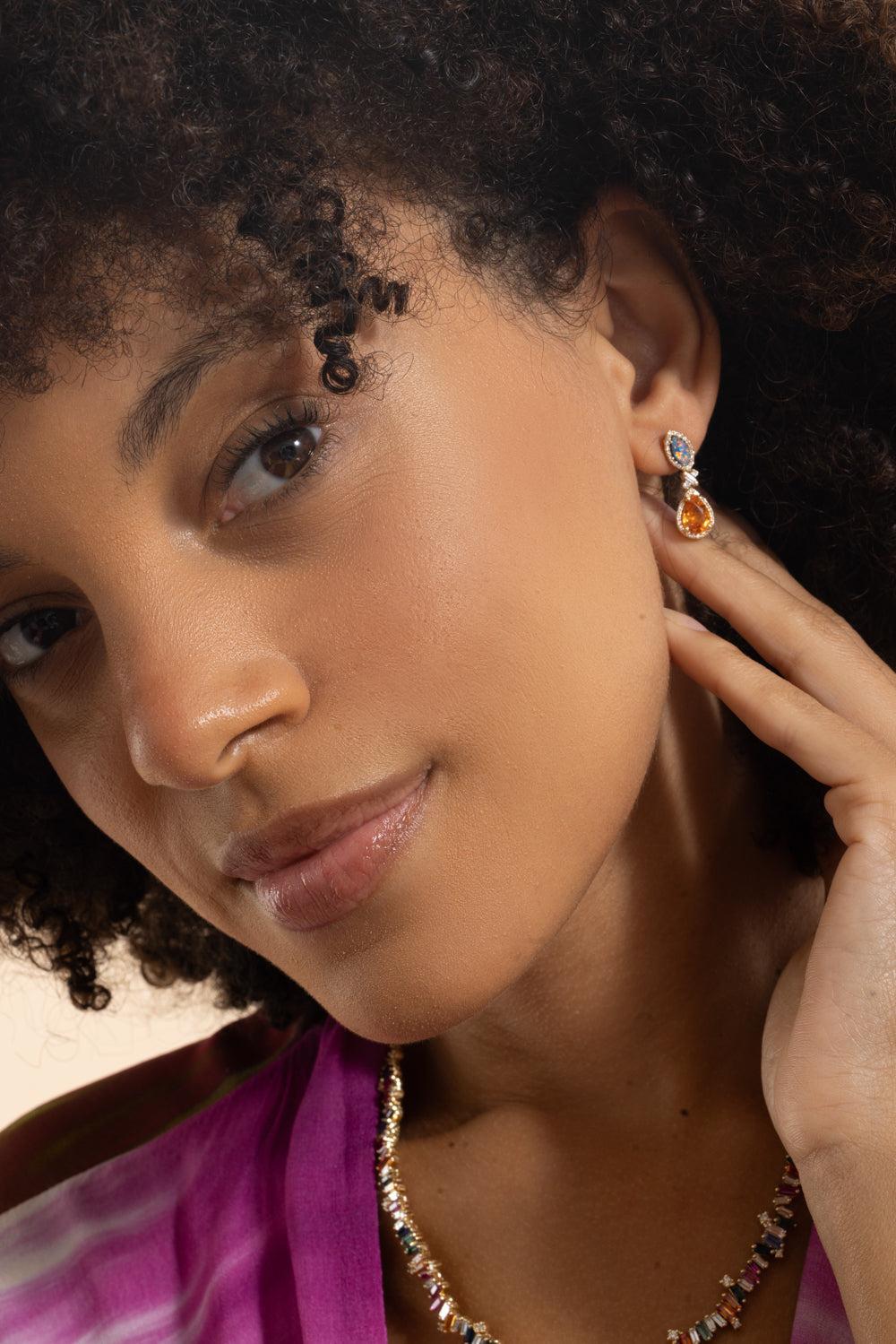 Yellow Sapphire Opal Drop Earrings-YELLOW GOLD-JEWELRYFINE JEWELEARRING-SUZANNE KALAN