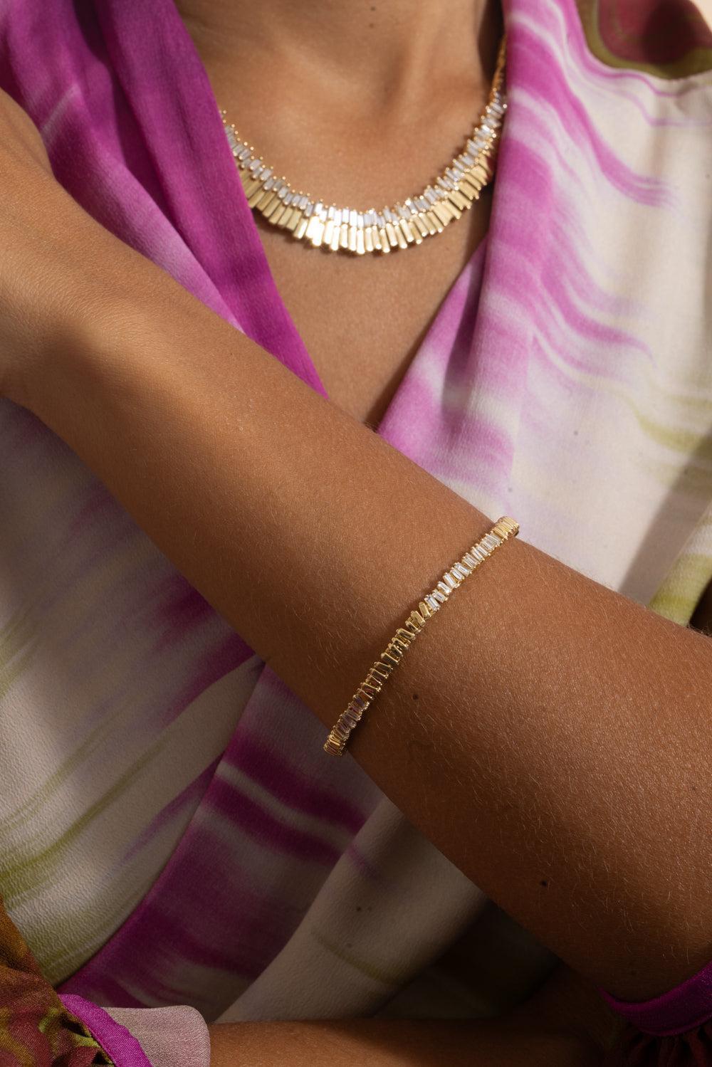 Half And Half Diamond Tennis Bracelet-YELLOW GOLD-7-JEWELRYFINE JEWELBRACELET O-SUZANNE KALAN