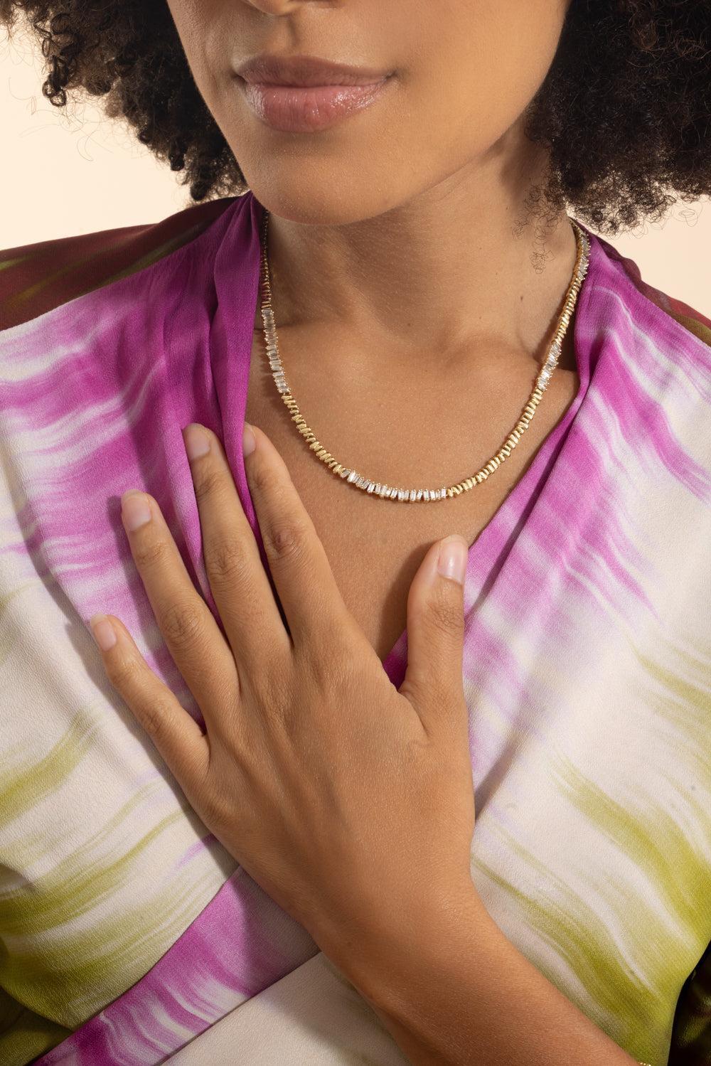 Half and Half Diamond Station Necklace-YELLOW GOLD-17-JEWELRYFINE JEWELNECKLACE O-SUZANNE KALAN
