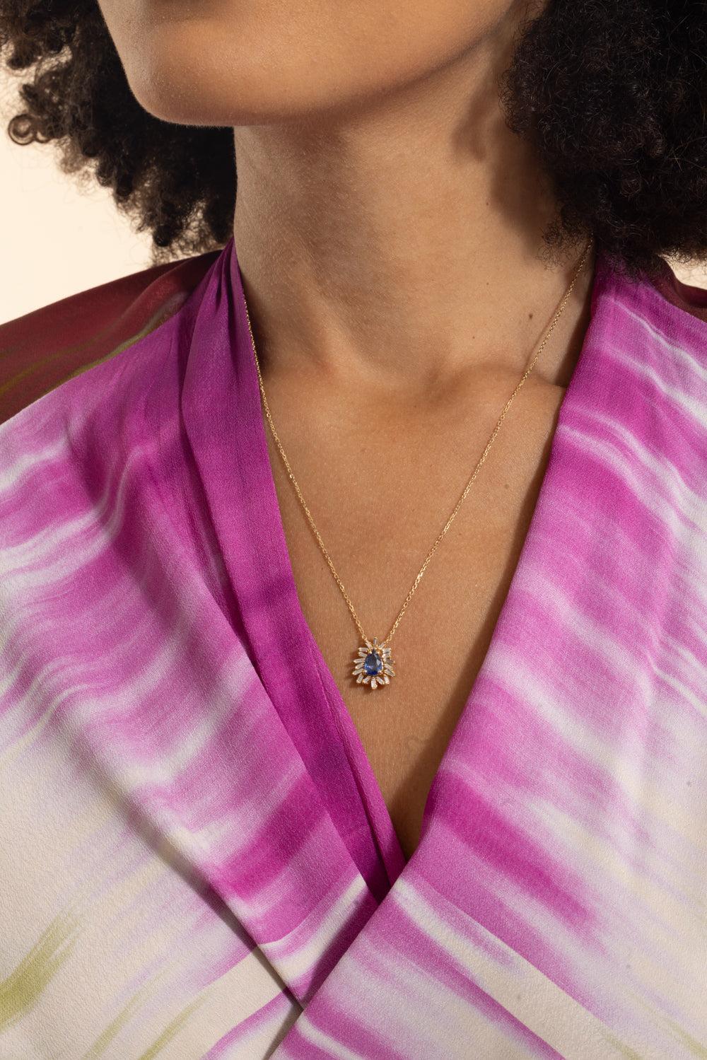 Blue Sapphire Diamond Pendant Necklace-YELLOW GOLD-18-JEWELRYFINE JEWELNECKLACE O-SUZANNE KALAN