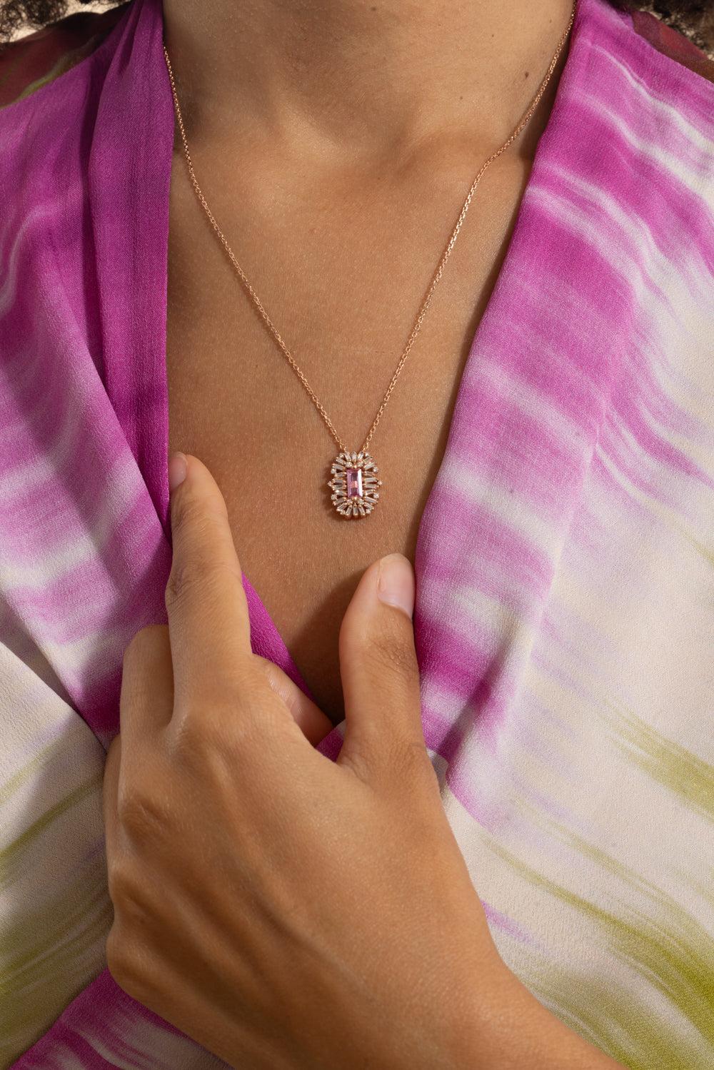 Pink Sapphire Diamond Spark Pendant Necklace-ROSE GOLD-18-JEWELRYFINE JEWELNECKLACE O-SUZANNE KALAN
