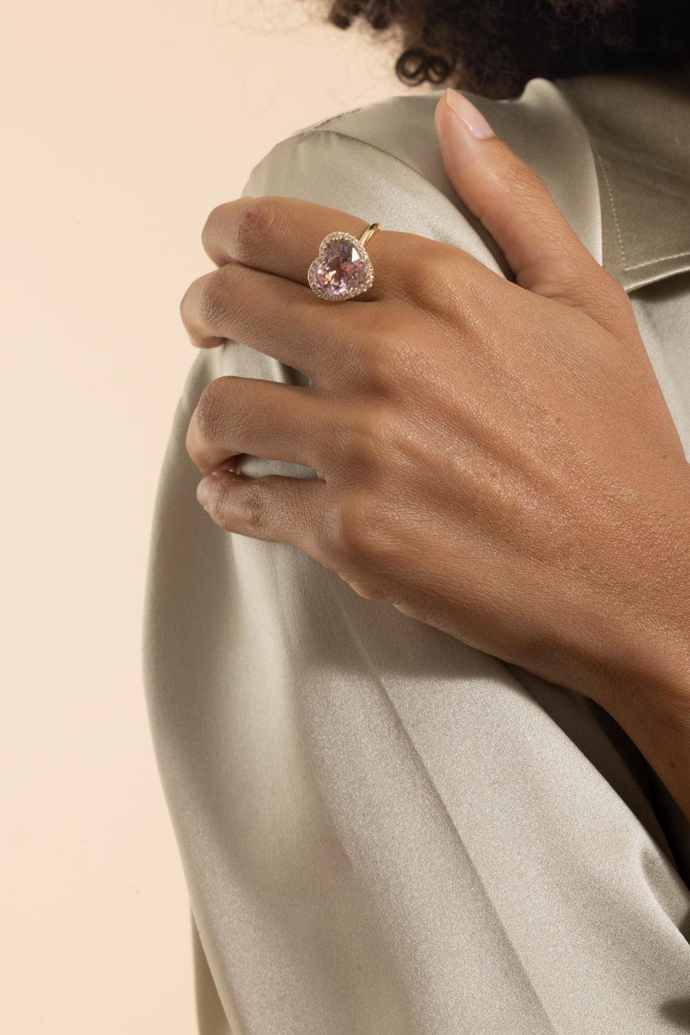 Pink Tourmaline Diamond Heart Ring-YELLOW GOLD-5.5-JEWELRYFINE JEWELRING-LISA NIK