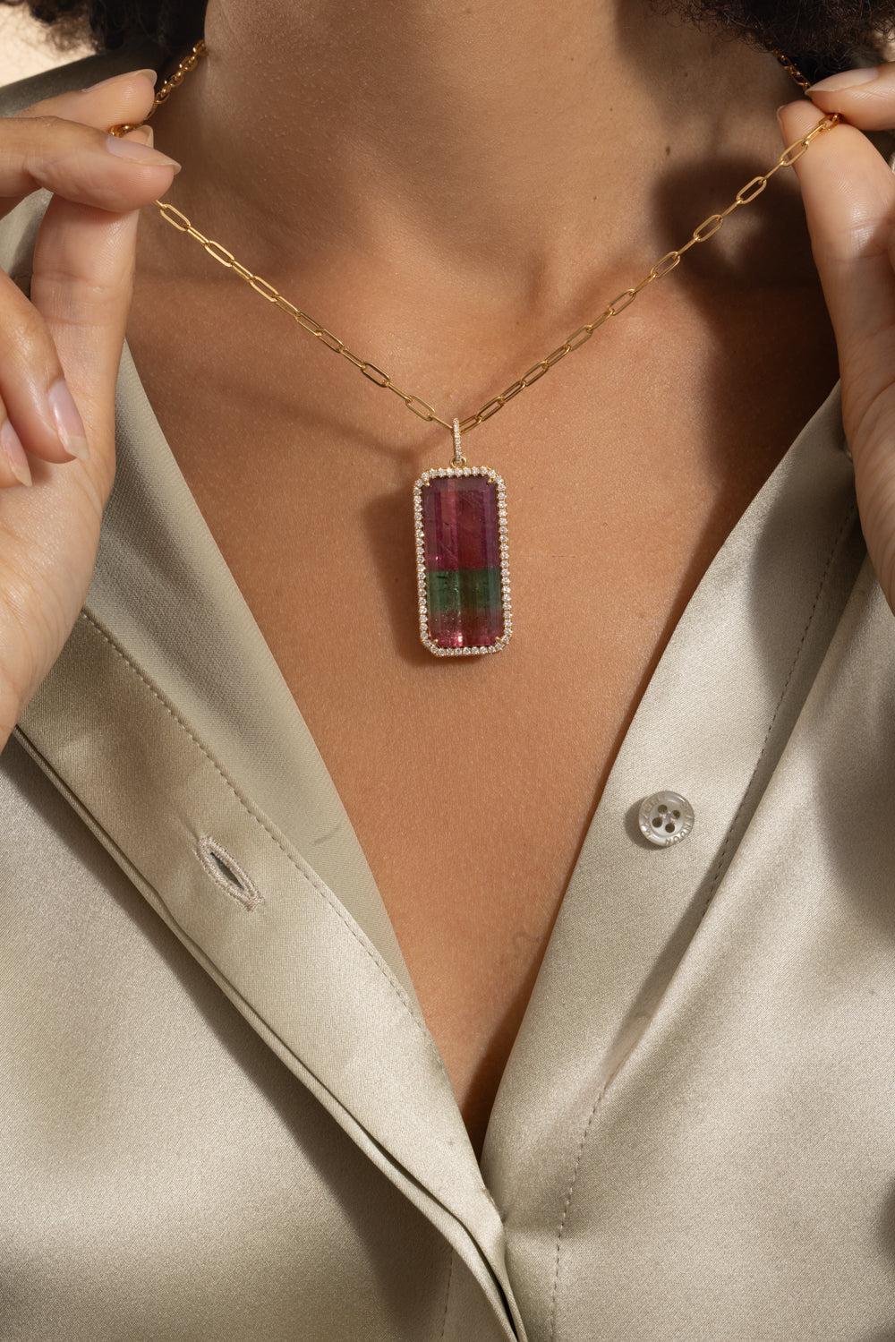 Watermelon Tourmaline Diamond Necklace-YELLOW GOLD-JEWELRYFINE JEWELNECKLACE O-LISA NIK