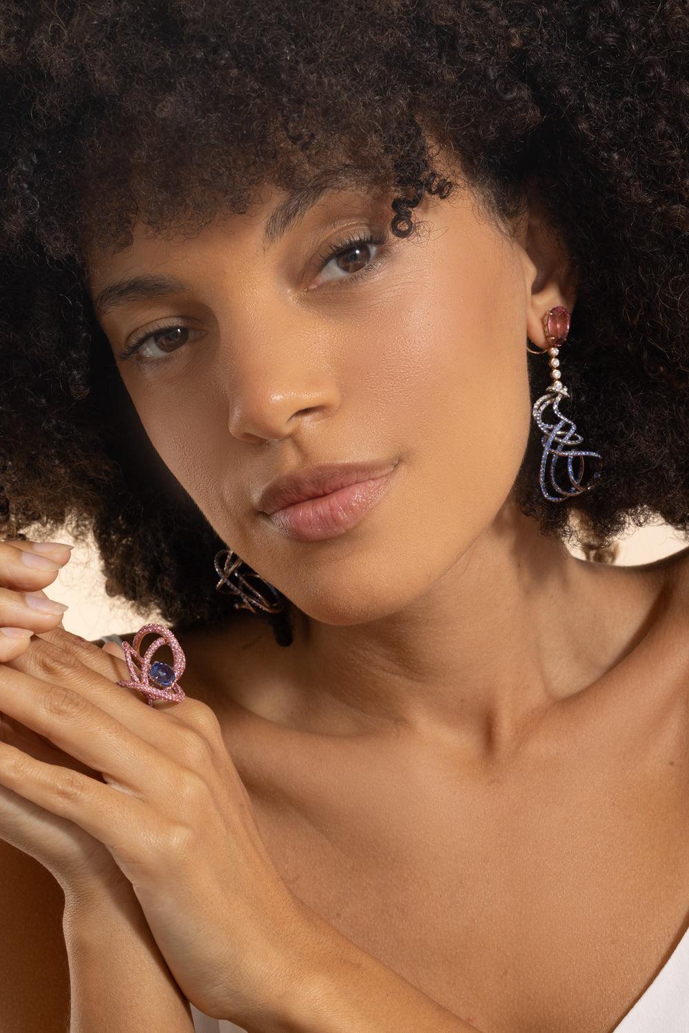 Pink Tourmaline Diamond Elpeeda Earrings-WHITE GOLD-JEWELRYFINE JEWELEARRING-NEHA DANI