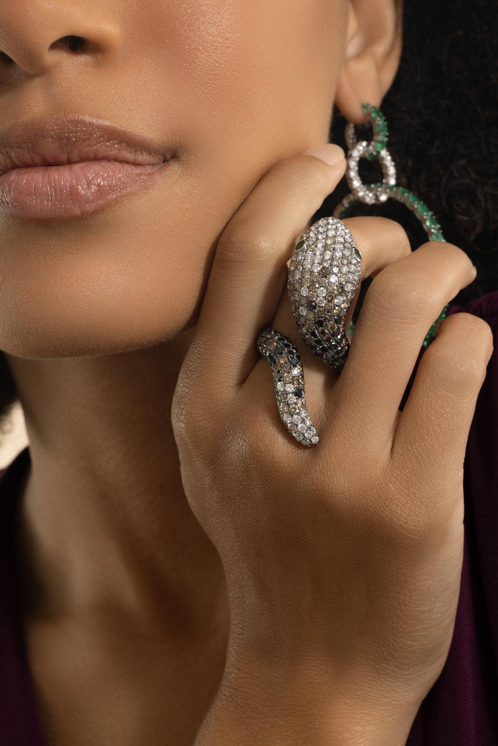 Multi Diamond Snake Ring-WHITE GOLD-7-JEWELRYFINE JEWELRING-STEFERE