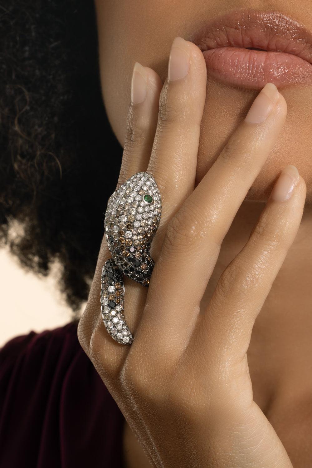 Multi Diamond Snake Ring-WHITE GOLD-7-JEWELRYFINE JEWELRING-STEFERE