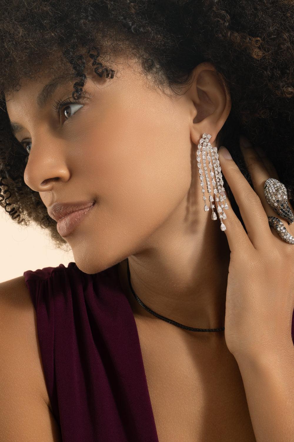 Diamond Drop Chandelier Earrings-WHITE GOLD-JEWELRYFINE JEWELEARRING-STEFERE