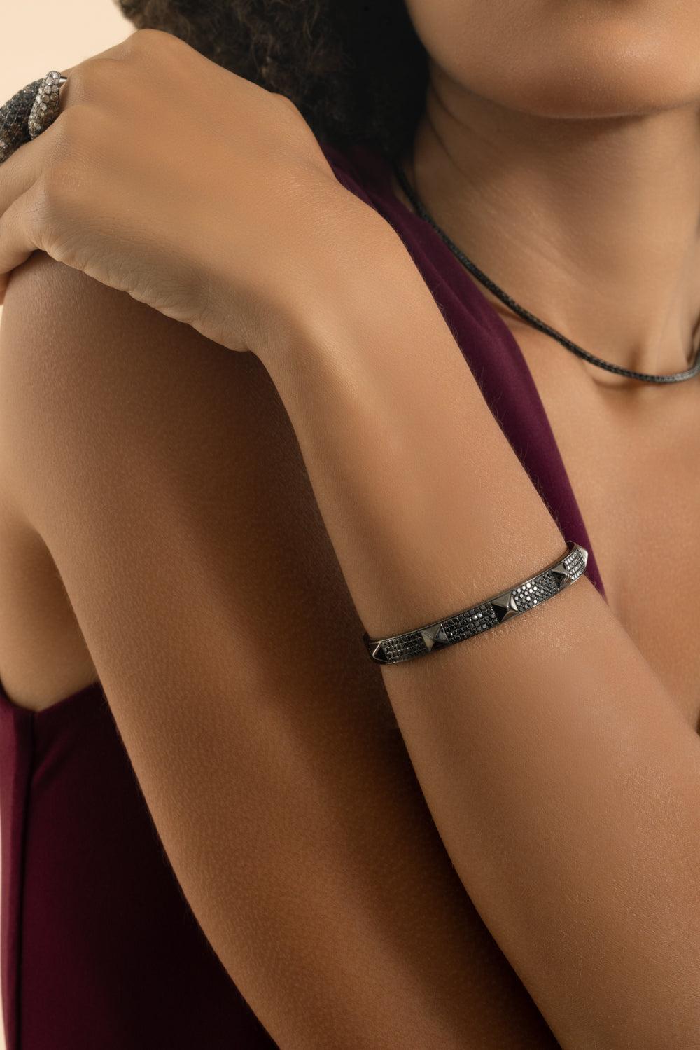 Black Diamond Spike Bangle Bracelet-WHITE GOLD-JEWELRYFINE JEWELBRACELET O-STEFERE