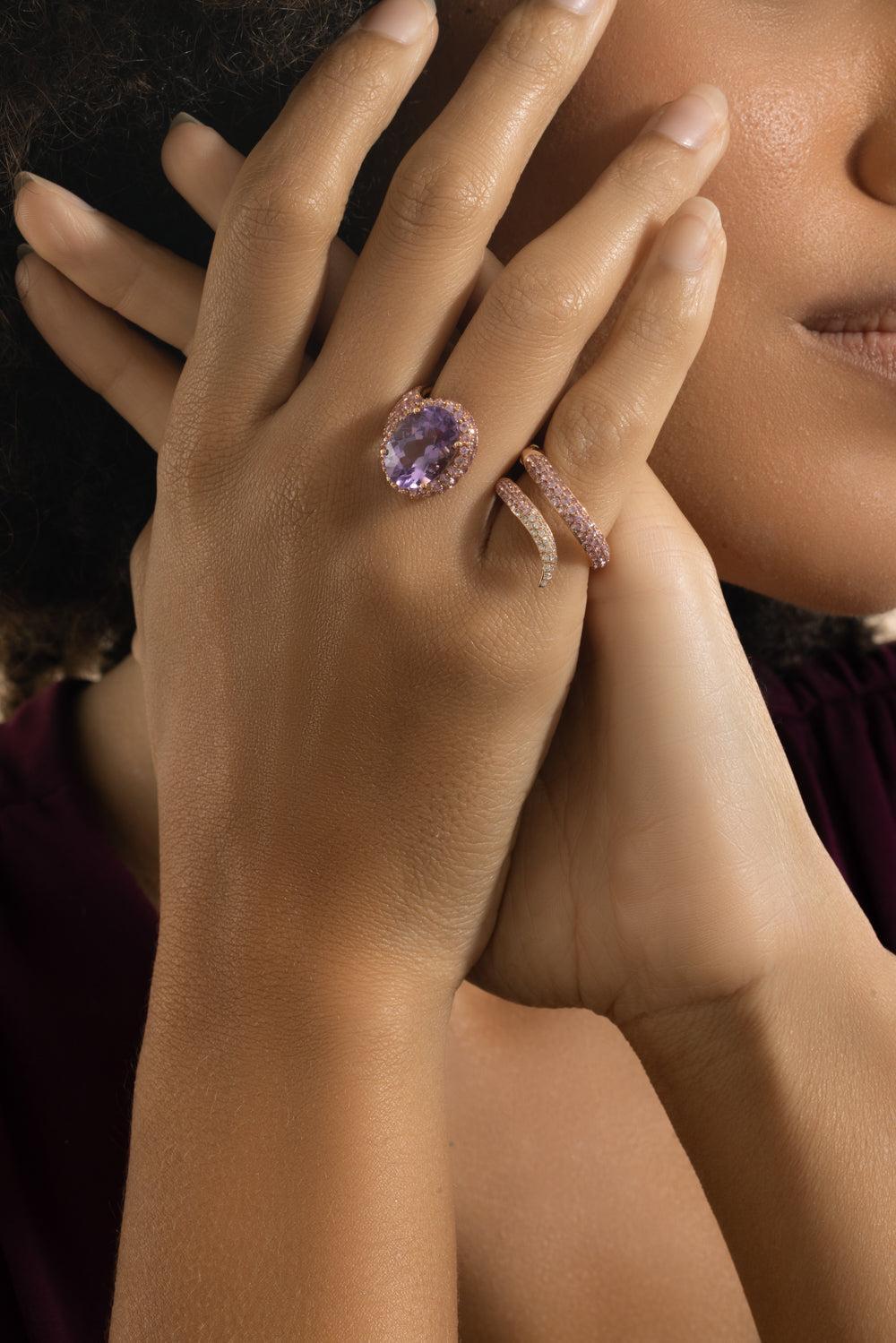 Purple Sapphire Diamond Amethyst Spiral Ring-ROSE GOLD-7.5-JEWELRYFINE JEWELRING-STEFERE