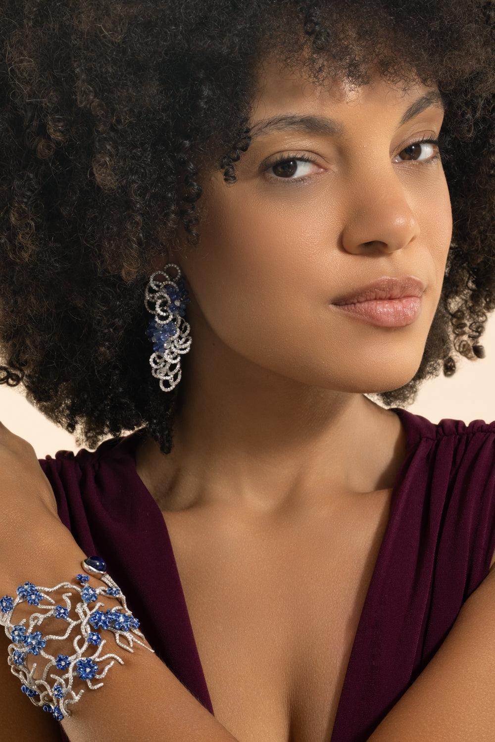 Blue Sapphire Diamond Talia Earrings-WHITE GOLD-JEWELRYFINE JEWELEARRING-NEHA DANI