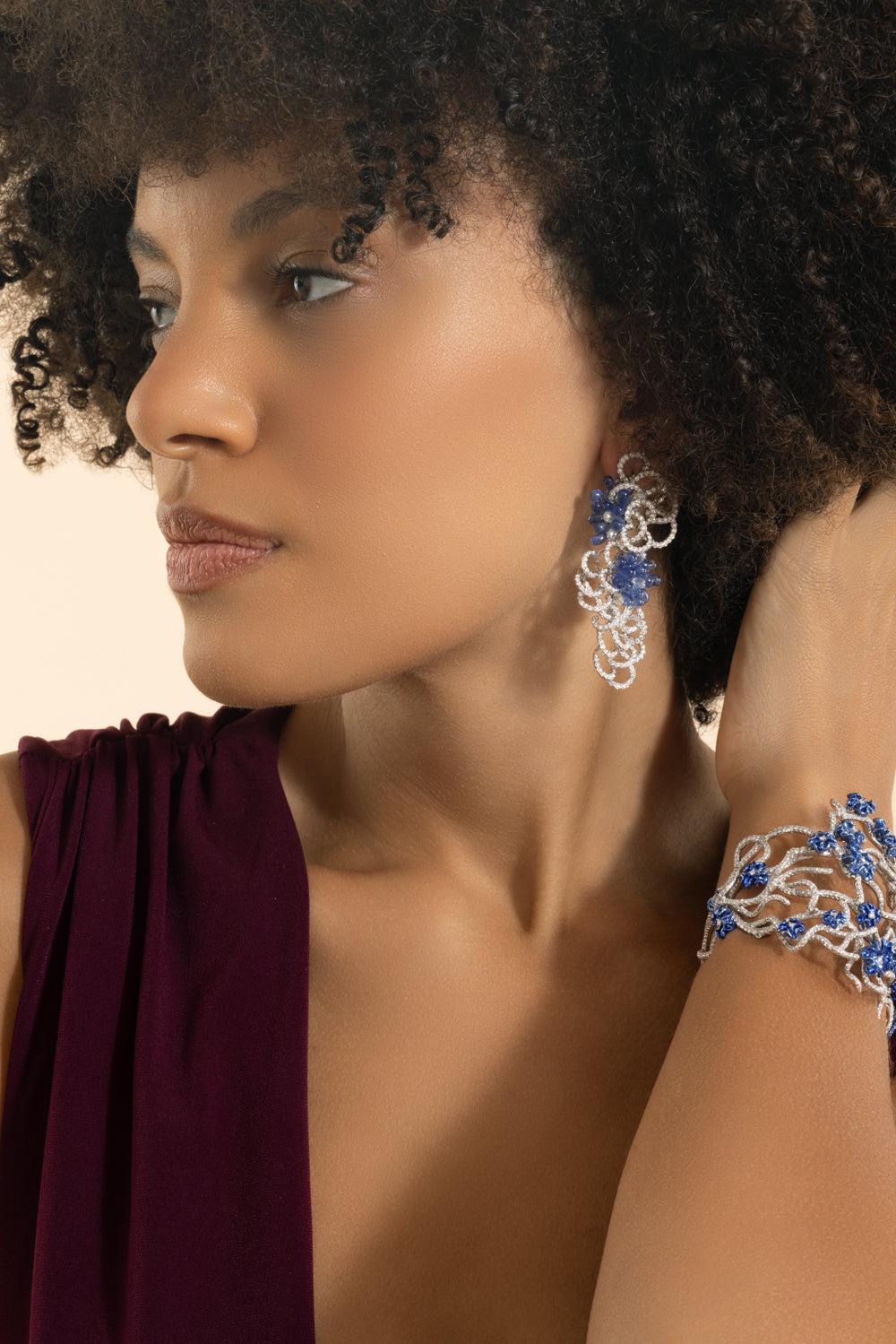 Blue Sapphire Diamond Talia Earrings-WHITE GOLD-JEWELRYFINE JEWELEARRING-NEHA DANI