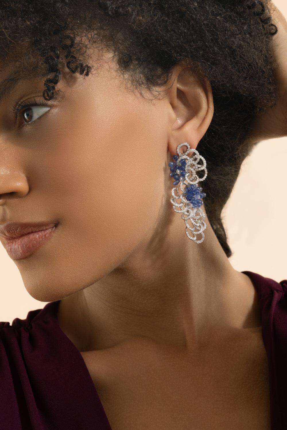 Blue Sapphire Diamond Talia Earrings-WHITE GOLD-JEWELRYFINE JEWELEARRING-NEHA DANI